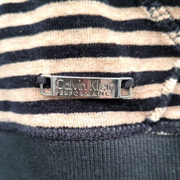 Calvin Klein Jacket Women's Large Brown Performance Quick Dry Striped Velour - Picture 7 of 9